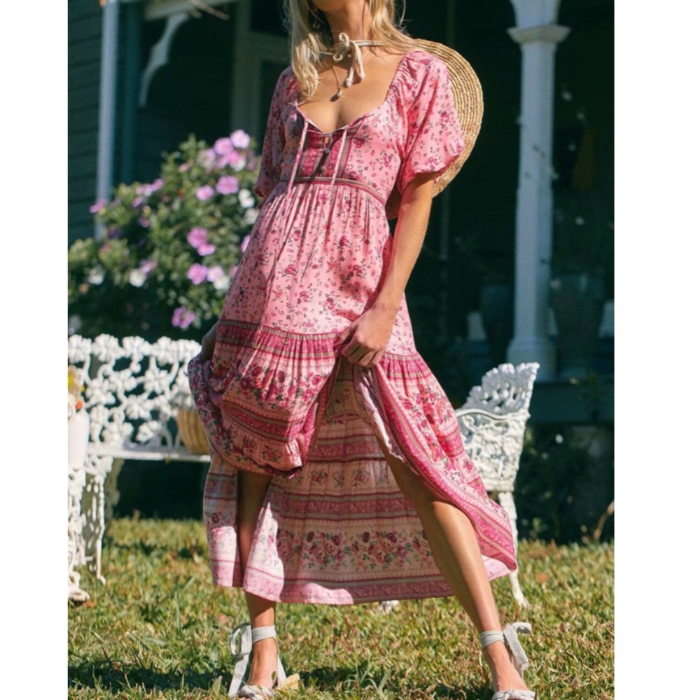 Boho bohemian gypsy floral print off shoulder dres